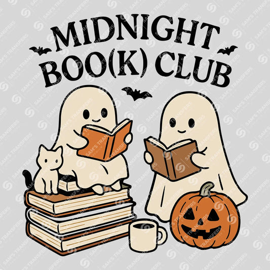 Midnight Boo(k) Club DTF Transfer – Cute Ghost Book Lovers Halloween Design
