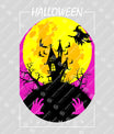 Haunted House Full Moon DTF Transfer – Witch & Bats Halloween Design