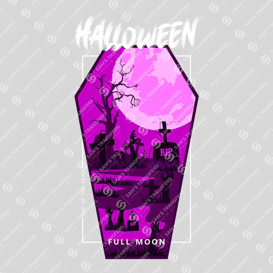 Coffin Moon Graveyard DTF Transfer – Spooky Halloween Cemetery Design