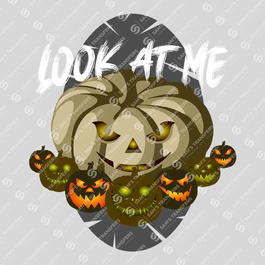 Look At Me DTF Transfer – Creepy Pumpkin Halloween Design