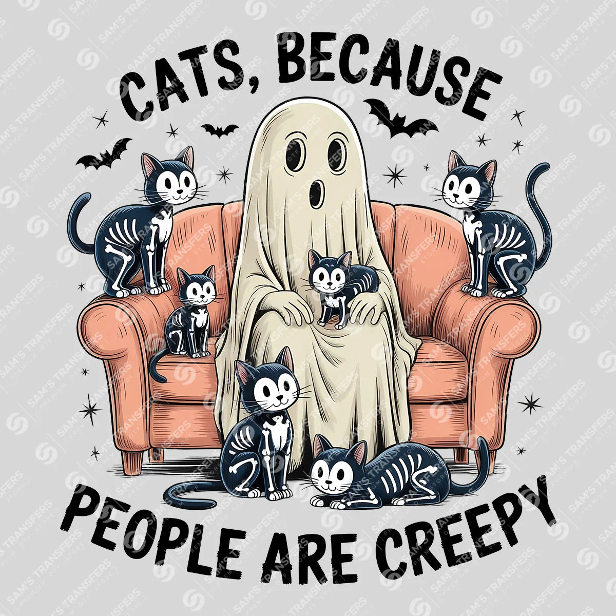 Cats Because People Are Creepy DTF Transfer – Funny Halloween Cat Design