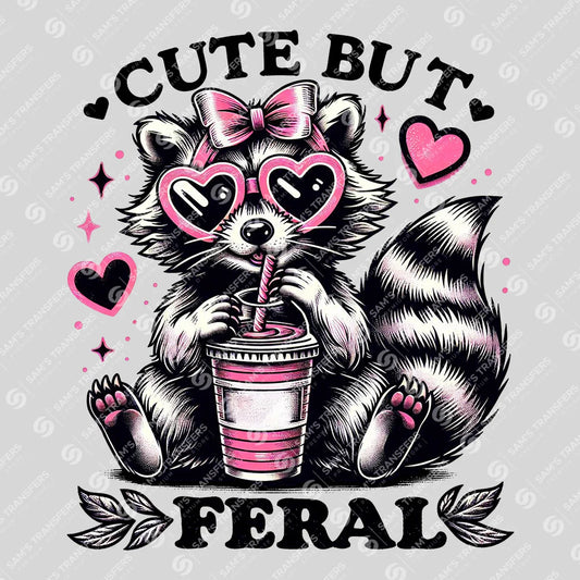 Cute But Feral Raccoon – Pink Heart DTF Transfer