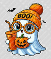Boo Ghost with Pumpkin Drink – Cute Fall DTF Transfer
