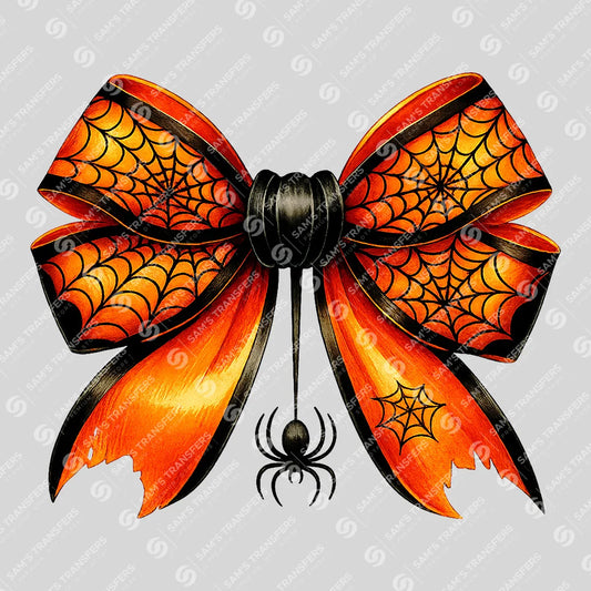 Halloween Bow with Spider – Orange & Black DTF Transfer