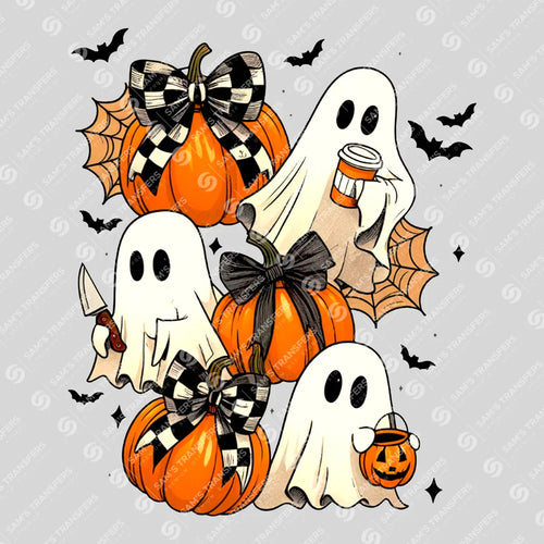 Ghosts & Pumpkins with Bows – Cute Halloween DTF Transfer