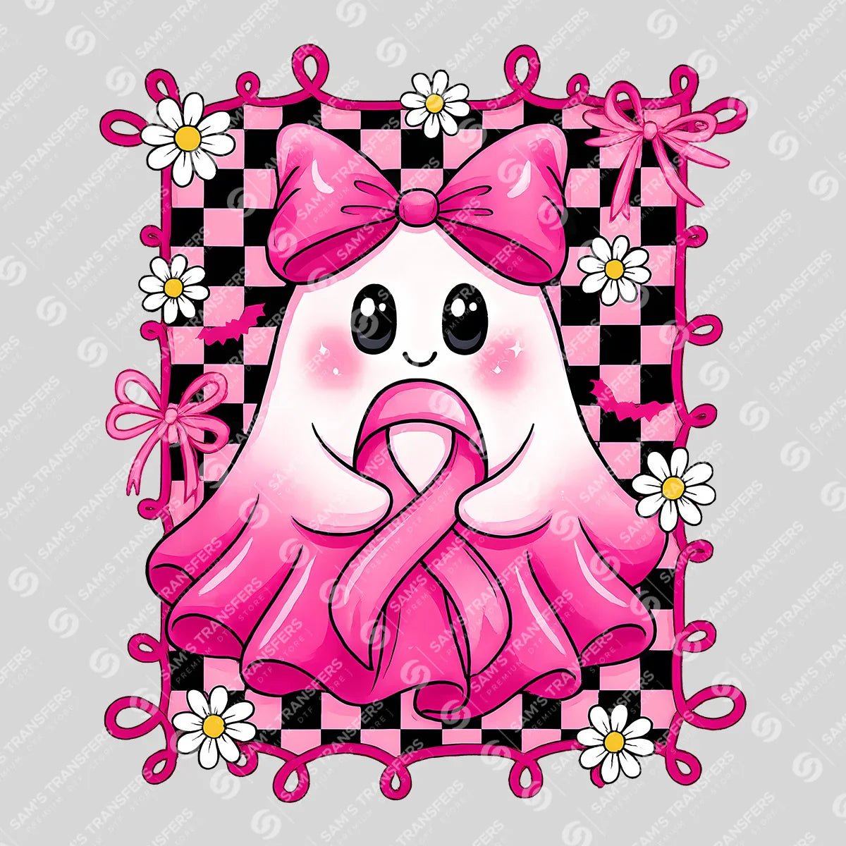Pink Ribbon Ghost – Breast Cancer Awareness Cute DTF Transfer