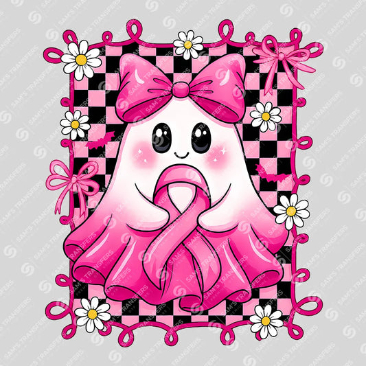 Pink Ribbon Ghost – Breast Cancer Awareness Cute DTF Transfer