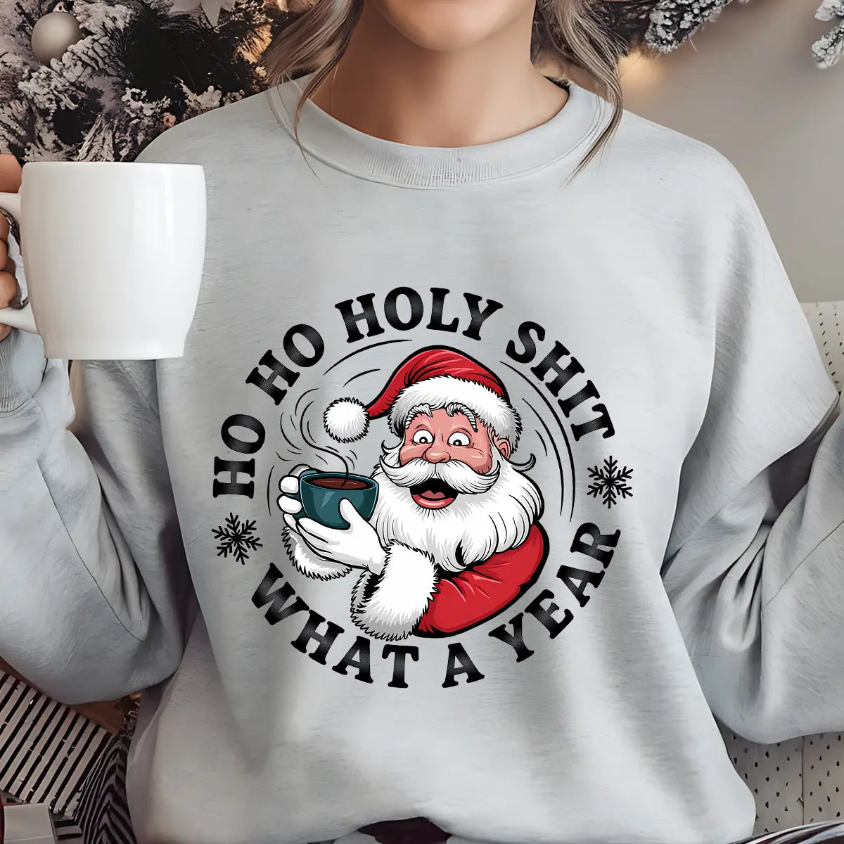 Sweatshirt featuring a Christmas-themed DTF transfer.