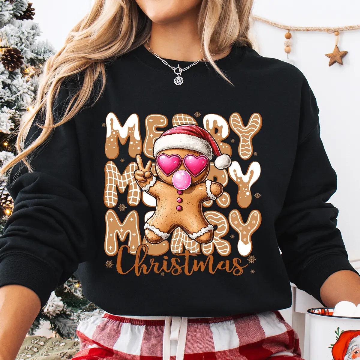 Sweatshirt featuring a Christmas-themed DTF transfer.
