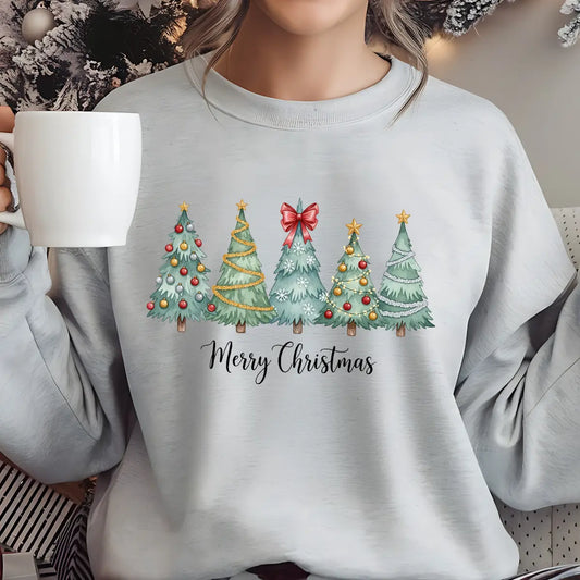 Sweatshirt featuring a Christmas-themed DTF transfer.