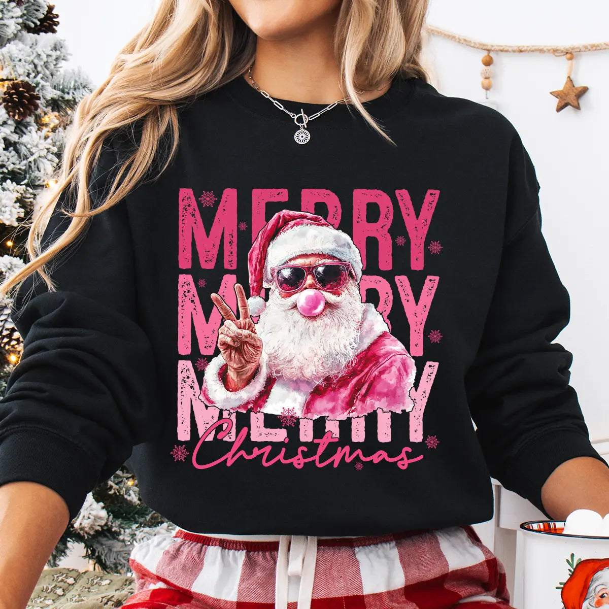 Sweatshirt featuring a Christmas-themed DTF transfer.
