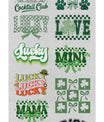 St. Patrick’s Day DTF Transfer Bundle with 12 ready-to-press designs, featuring shamrocks, lucky typography, Irish-themed graphics, and festive bows.