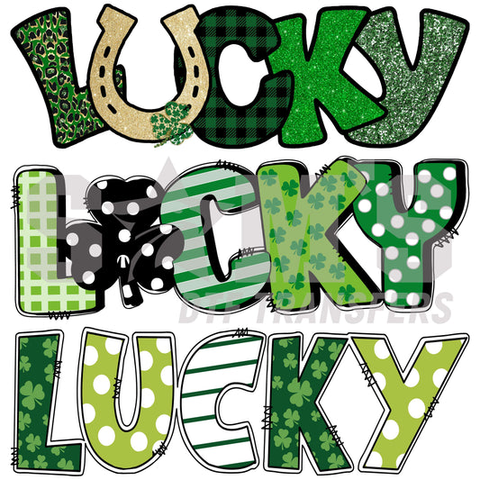 Mixed Patterns 'LUCKY' St. Patrick's Day Iron-On Decal