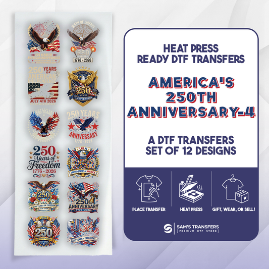 USA 250th Anniversary DTF Transfer Bundle | Best Seller Adult-size T-shirt Designs | Bundle-4