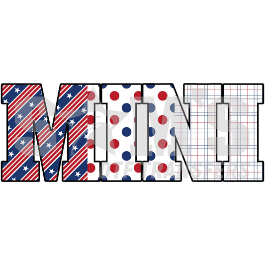 Kindergarten design with American-inspired colors and patterns, featuring stars, polka dots, and the letters 'MINI' by DTF Transfers