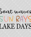 Boat Waves Sun Rays Lake Days DTF Transfer