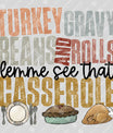 Turkey Gravy Beans Rolls Casserole DTF Transfer