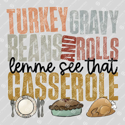Turkey Gravy Beans Rolls Casserole DTF Transfer