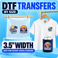 3.5": Sam's DTF 3.5 inch DTF transfers by size for pocket logos and koozies
