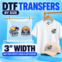 3": Sam's DTF 3 inch DTF transfers by size for pocket logos and hat designs