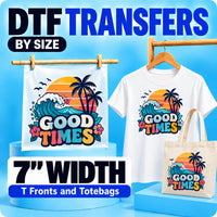 7 inch DTF transfers by size for T-shirt fronts and tote bag designs