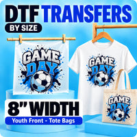 8 inch DTF transfers by size for youth T-shirt fronts and tote bag designs
