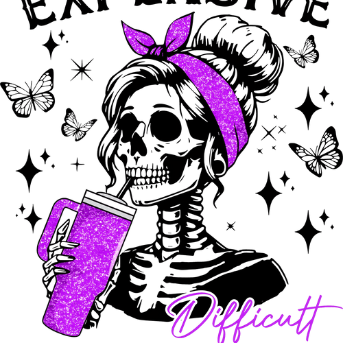 Expensive, Difficult, and Talks Back – Purple Glitter Skull DTF Transfer